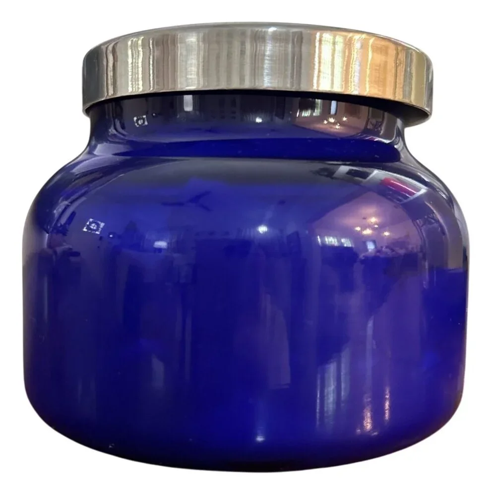 Capri Blue Empty Candle Jar 19oz Blue with Glass Lid Anthropologie DIY